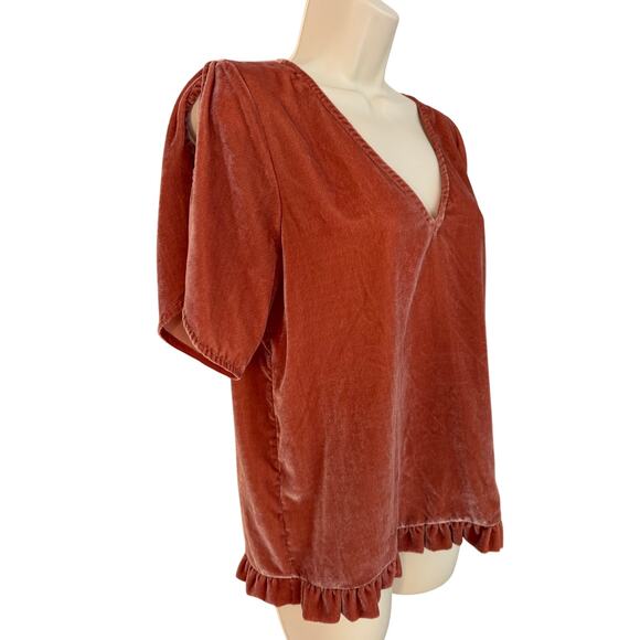 Madewell Tops - Madewell Velvet Tuliip-Sleeve Ruffle Orange Coral Size Small